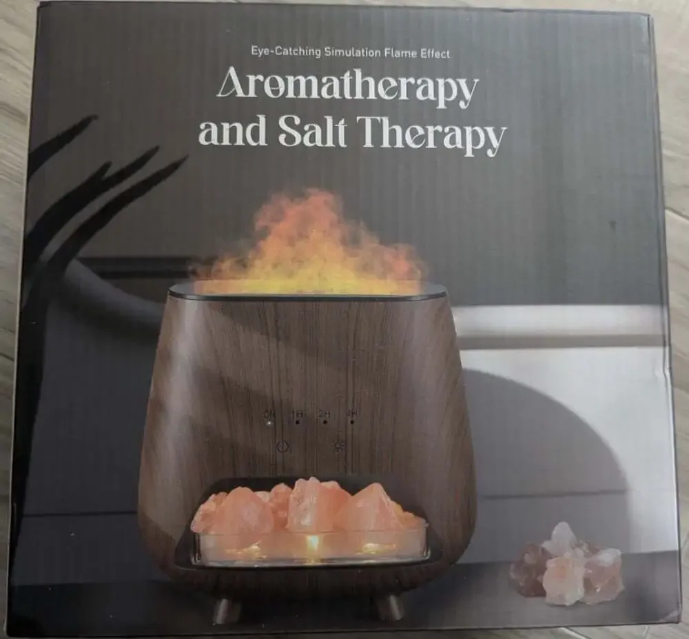 JINJIN Himalayan Crystal Aroma Diffuser with Himalayan Pink Salt Rock and Flame
